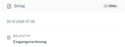 Belegkarte: Status „Offen“, erkannter Belegtyp „Eingangsrechnung“.